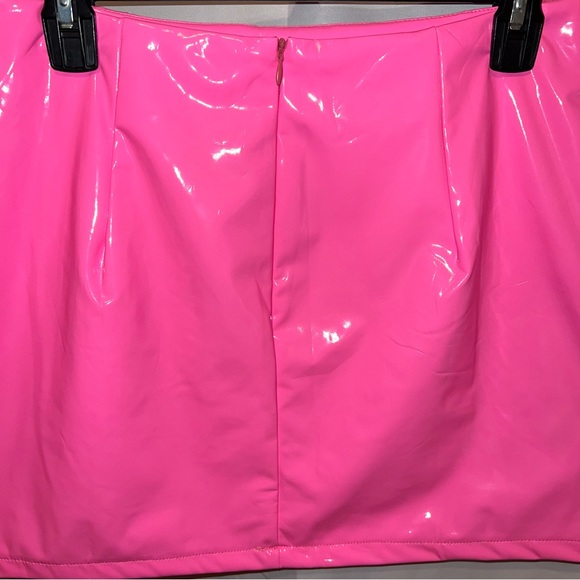 Sexy High Waist Hot Pink Faux PU Leather Bodycon Mini Skirt - Picture 6 of 8